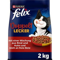 Produktbild von Felix Doppelt Lecker Trockenfutter Katze Adult Rind und Huhn ohne Farb- und Aromastoffe 2 kg