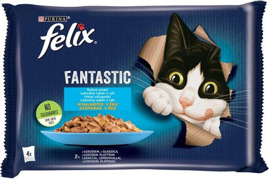 Felix Fantastic Katzen Nassfutter Adult Lachs und Scholle Stückchen in Sauce 4x85g – Bild 1 von 1
