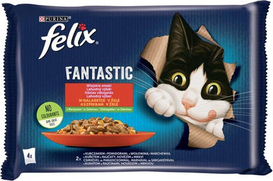 Felix Fantastic Katzen Nassfutter Adult Rind mit Karotten und Huhn mit Tomate Stückchen in Sauce 4x85g – Bild 1 von 1