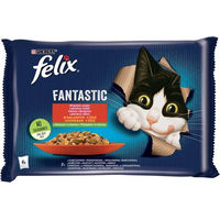 Produktbild von Felix Fantastic Katzen Nassfutter Adult Rind mit Karotten und Huhn mit Tomate Stückchen in Sauce 4x85g