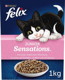 Felix Junior Sensations Trockenfutter für Katzen Kitten ohne Farb- und Aromastoffe 1 kg - 1 kg – Bild 1 von 2