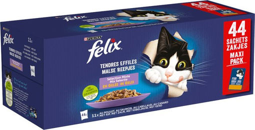 Produktbild von Felix Katzen Nassfutter Adult Stückchen in Gelee Huhn Lachs Kabeljau Ente 88 x 85 g