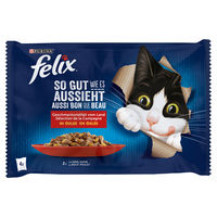Produktbild von Felix Katzen Nassfutter Adult Stückchen in Gelee Rind Huhn Fisch 4 x 85 g - 4 x 85 g