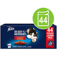 Produktbild von Felix Katzen Nassfutter Stückchen in Gelee Thunfisch Lachs Kabeljau 44 x 85 g für erwachsene Katzen ohne Farb- und Aromastoffe