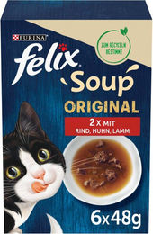 Produktbild von FELIX Katzen-Suppe Geschmacksvielfalt vom Land mit Rind, Huhn und Lamm Stückchen in Sauce 8x48g