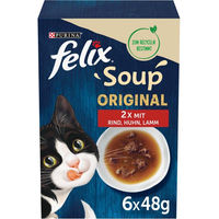 Produktbild von FELIX Katzen-Suppe Geschmacksvielfalt vom Land mit Rind, Huhn und Lamm Stückchen in Sauce 8x48g