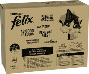 Produktbild von Felix Katzenfutter Adult Fisch Mixpaket mit Stückchen in Gelee 80 x 85 g - 80 x 85 g