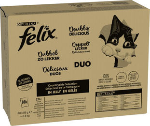 Produktbild von Felix Katzenfutter Adult Stückchen in Gelee Haut & Fell 80 x 85 g Beutel ohne Farb- und Aromastoffe sowie Konservierungsstoffe - 80 x 85 g