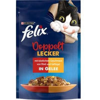 Produktbild von Felix Katzenfutter Doppelt Lecker Stückchen in Gelee Rind und Geflügel Adult 26x85g - 26 x 85 g
