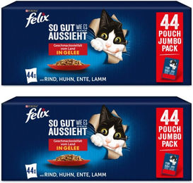 Felix Katzenfutter Geschmacksvielfalt vom Land Stückchen in Gelee Rind Huhn Ente Lamm für erwachsene Katzen 88x85g – Bild 1 von 1