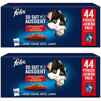 Produktbild von Felix Katzenfutter Geschmacksvielfalt vom Land Stückchen in Gelee Rind Huhn Ente Lamm für erwachsene Katzen 88x85g