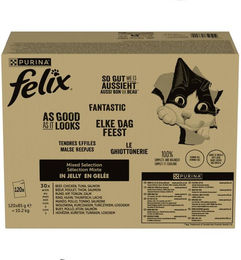 Felix Katzenfutter So gut wie es aussieht Fisch Mix für erwachsene Katzen mit Thunfisch, Lachs und Kabeljau in Gelee 120 x 85 g - 120 x 85 g – Bild 1 von 2