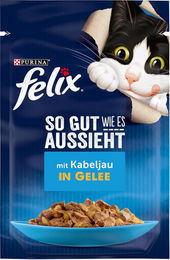 Felix Katzenfutter So Gut Wie Es Aussieht Kabeljau Stückchen in Gelee für erwachsene Katzen 26 x 85 g – Bild 1 von 1