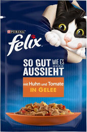 Produktbild von Felix Katzenfutter Stückchen in Gelee mit Huhn und Tomate für adulte Katzen 26x85g