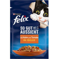 Produktbild von Felix Katzenfutter Stückchen in Gelee mit Huhn und Tomate für adulte Katzen 26x85g