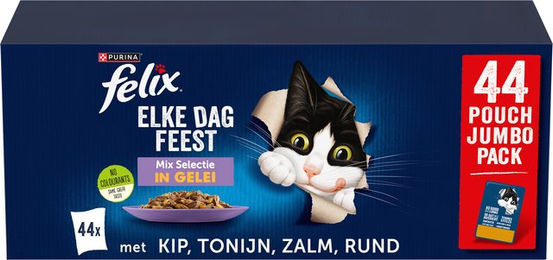 Felix Katzenfutter Stückchen in Gelee Mix Auswahl Adult Thunfisch Kabeljau Rind Huhn 80 x 85 g - 80 x 85 g – Bild 1 von 13