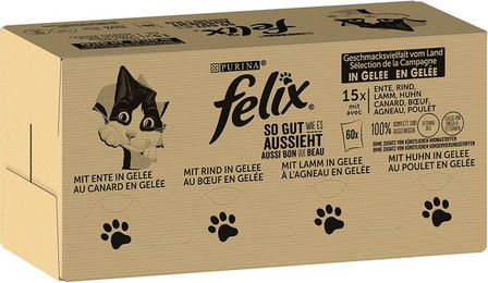 Felix Katzenfutter Stückchen in Gelee Mix Rind Huhn Ente Lamm Adult 120 x 85 g - 120 x 85 g – Bild 1 von 13