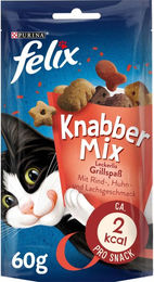 Produktbild von Felix KnabberMix Grillspaß Katzensnack bunter Mix mit Rind, Huhn und Lachs für erwachsene Katzen 8x60g