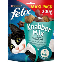 Produktbild von Felix KnabberMix Strandspaß Katzensnack bunter Mix mit Lachs, Seelachs und Forelle für erwachsene Katzen 5x200g