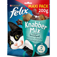Produktbild von Felix KnabberMix Strandspaß Katzensnack bunter Mix mit Lachs, Seelachs und Forelle für erwachsene Katzen 5x200g
