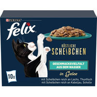 Produktbild von Felix Köstliche Scheibchen Geschmacksvielfalt aus dem Wasser Katzen Nassfutter Adult Lachs Thunfisch Kabeljau 60x80g