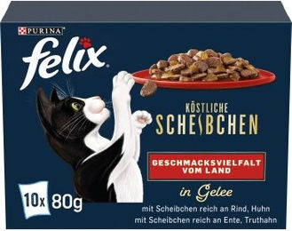 Felix Köstliche Scheibchen Geschmacksvielfalt vom Land Katzen Nassfutter Adult Stückchen in Gelee 10 x 80 g - 10 x 80 g – Bild 1 von 4