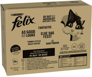 Felix Nasskatzenfutter Adult Fisch Mixpaket 80 x 85 g mit Thunfisch, Lachs und Kabeljau - 80 x 85 g – Bild 1 von 2