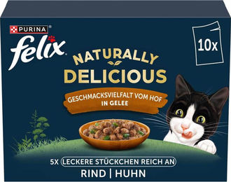 Felix Naturally Delicious Katzen Nassfutter Vielfalt vom Hof Rind und Huhn in Gelee getreidefrei 10 x 80 g - 10 x 80 g – Bild 1 von 5