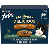 Produktbild von Felix Naturally Delicious Katzen Nassfutter Vielfalt vom Hof Rind und Huhn in Gelee getreidefrei 10 x 80 g - 10 x 80 g