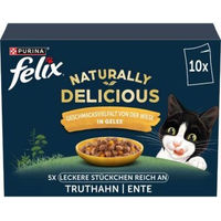 Produktbild von Felix Naturally Delicious Katzen Nassfutter Wiese mit Truthahn und Ente Stückchen in Gelee getreidefrei 10x80g - 10 x 80 g