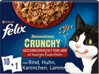 Felix Sensations Crunchy Geschmacksvielfalt vom Land Katzen Nassfutter Adult 11 Beutel 890 g - 10 x 85 g – Bild 1 von 5