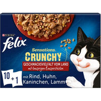 Produktbild von Felix Sensations Crunchy Geschmacksvielfalt vom Land Katzen Nassfutter Adult 11 Beutel 890 g - 10 x 85 g