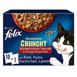 FELIX Sensations Crunchy Katzenfutter Adult Sorten-Mix mit Rind Huhn Kaninchen und Lamm in Gelee 60 Beutel à 85g - 60 x 85 g – Bild 1 von 5
