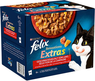Felix Sensations Extras Katzen Nassfutter Stückchen in Gelee Geschmacksvielfalt Rind Truthahn Huhn Lamm Adult 24 x 85 g - 24 x 85 g – Bild 1 von 7