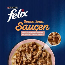 Felix Sensations Katzen Nassfutter Adult Lachs und Garnelen Stückchen in Sauce 104x85 g - 104 x 85 g – Bild 1 von 2