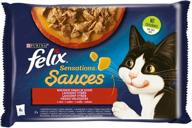 FELIX Sensations Katzen Nassfutter Adult Lamm mit Wildgeschmack und Truthahn mit Bacongeschmack Stückchen in Gelee 4x85g – Bild 1 von 1