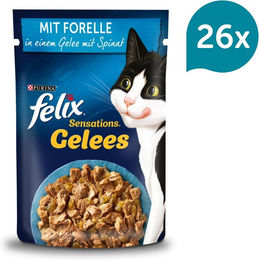 Produktbild von Felix Sensations Katzen Nassfutter Stückchen in Gelee Forelle und Spinat Adult 26x85g