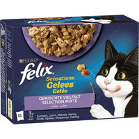 Produktbild von Felix Sensations Katzen Nassfutter Stückchen in Gelee Gemischte Vielfalt mit Truthahn Lamm Fisch und Hering 12x85g