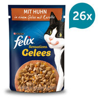 Produktbild von Felix Sensations Katzen Nassfutter Stückchen in Gelee Huhn & Karotte 26x85g