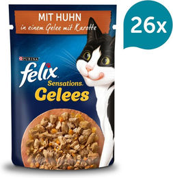 Produktbild von Felix Sensations Katzen Nassfutter Stückchen in Gelee Huhn und Karotte Adult 26x85g