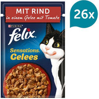 Produktbild von Felix Sensations Katzen Nassfutter Stückchen in Gelee mit Rind und Tomate 26x85g