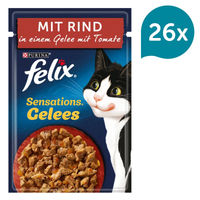 Produktbild von Felix Sensations Katzen Nassfutter Stückchen in Gelee Rind und Tomate für erwachsene Katzen 26x85g