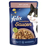 Produktbild von Felix Sensations Katzen Nassfutter Stückchen in Sauce Lachs und Garnele Adult 26x85g - 26 x 85 g