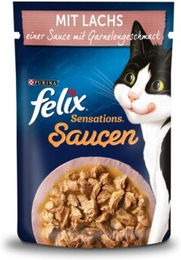 Felix Sensations Katzen Nassfutter Stückchen in Sauce Lachs und Garnelen Adult 52x85 g - 52 x 85 g – Bild 1 von 2