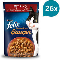 Produktbild von FELIX Sensations Katzen Nassfutter Stückchen in Sauce mit Rind und Tomate für adulte Katzen 26x85g