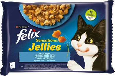 FELIX Sensations Katzen Nassfutter Stückchen in Gelee Lachs, Garnele und Seelachs mit Tomate für adulte Katzen 4x85g – Bild 1 von 1