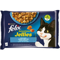 Produktbild von FELIX Sensations Katzen Nassfutter Stückchen in Gelee Lachs, Garnele und Seelachs mit Tomate für adulte Katzen 4x85g