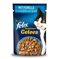 Produktbild von Felix Sensations Katzenfutter Stückchen in Gelee Forelle und Spinat 26x85g
