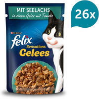 Produktbild von Felix Sensations Katzenfutter Stückchen in Gelee Seelachs und Tomate für erwachsene Katzen 26x85g