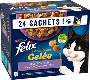 Felix Sensations Nassfutter für ausgewachsene Katzen Stückchen in Gelee 4 x 85 g Gemischte Auswahl ohne Farb- und Aromastoffe sowie Konservierungsstoffe - 24 x 85 g – Bild 1 von 13